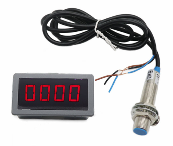 12V 24V 4 Digital Red LED Tachometer RPM 10-9999RPM Hall Proximity Switch Sensor NPN