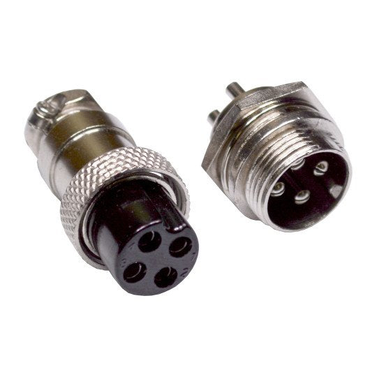 GX16 4 pin, microphone style, Panel and cable mount connectors, male/female